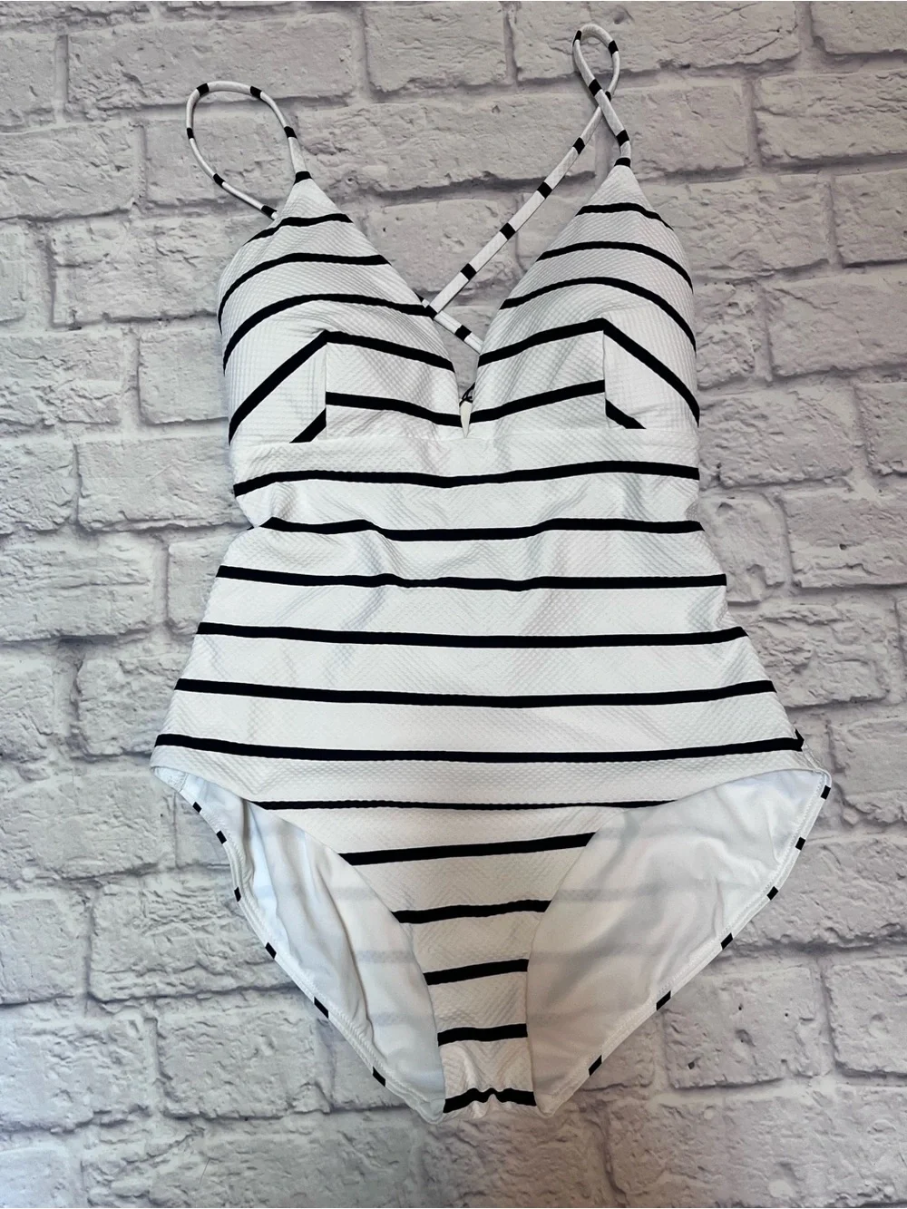Calia nwt Striped White & Black One-Piece Swimsuit with Crisscross Back 12